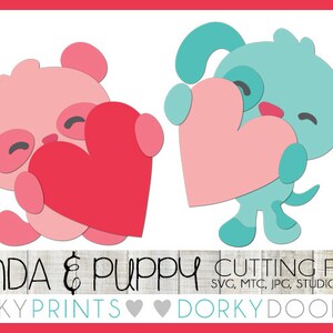 Valentine Cuttable Files, Panda and Puppy Holding Hearts -For Cutting Machines - svg, mtc, jpg, studio 3, and dxf files, Valentine SVG