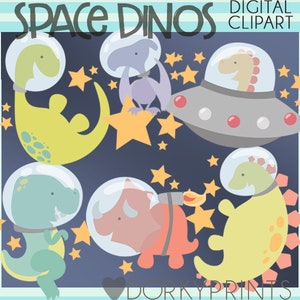 Space Dinosaur Clipart -Personal and Limited Commercial Use- Cute Outerspace Dinos Clip Art