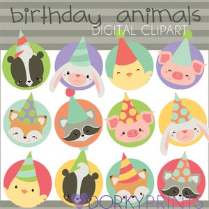 Birthday Clipart Birthday Animal Circles -Personal and Limited Commercial Use- Birthday Animals in Circles Clip art