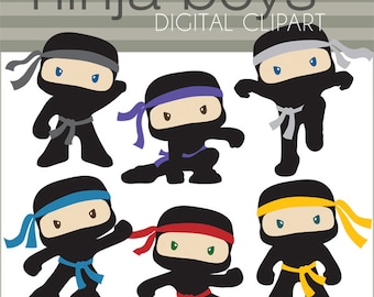 Ninja Clipart -Personal and Limited Commercial- Cute Boy Ninjas with No Weapons Clip art