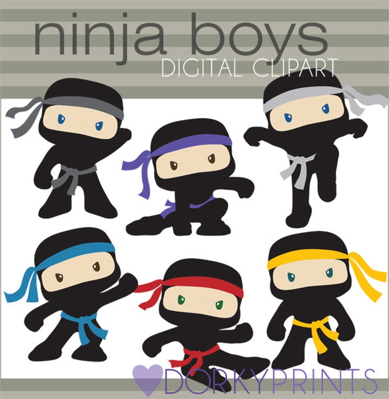 Ninja Clipart Personal and Limited Commercial Cute Boy Ninjas with No Weapons Clip art image 1