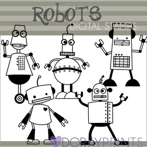 Robot Clipart -Personal and Limited Commercial- Cute Robots Black Line Art