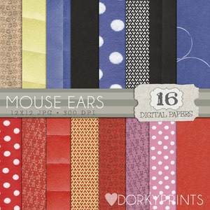 Mouse Digital Paper Pack, Polka Dots Digital Scrapbook Paper, red blue and black digital papers - Instant Download