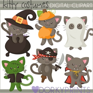 Cats in Costume Clipart Set for Sublimation, Sticker Design, Sugar Cookies, Classroom Projects, Craft, Party Decor, Digital Download