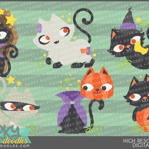 Halloween Cats Clipart Set for Sublimation, Sticker Design, Sugar Cookies, Classroom Projects, Craft, Party Decor, Digital Download