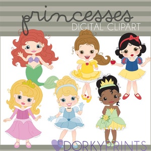 Princess Clipart -Personal and Limited Commercial- Cinderella, Belle, Little Mermaid, Snow White, Tiana, Sleeping Beauty Clip art