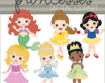 Princess Clipart -Personal and Limited Commercial- Cinderella, Belle, Little Mermaid, Snow White, Tiana, Sleeping Beauty Clip art