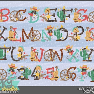 Cute Western Alphabet Clipart -Personal and Limited Commercial Use- Instant Download - Numbers, Letters, Font Clip art