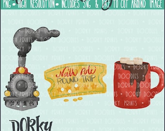 North Pole Train Trio Watercolor PNG Artwork - Digital File - for heat press, planners, cookies, and crafts