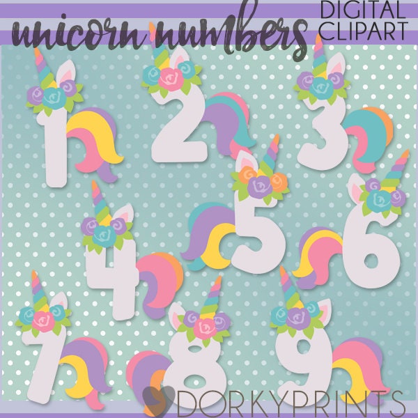 Unicorn Numbers Clipart Set -Personal and Limited Commercial Use- Cute Number Clipart