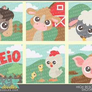 Baby Farm Tier Quadrate Clipart - persönliche und begrenzte kommerzielle Nutzung - Instant Download - Pferd, Kuh, Schafe, Huhn, Schwein Clipart