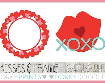 Valentine Cuttable Files, Kisses and Heart Frame -For Cutting Machines - svg, mtc, jpg, studio 3, and dxf files, Valentine's Day SVG