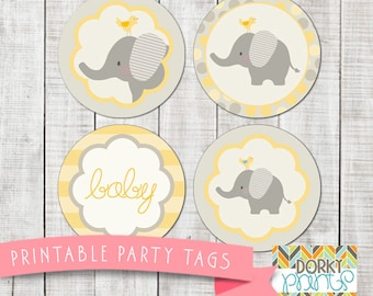 Pink Elephant Baby Shower Printable Circle Tags PDF | Etsy