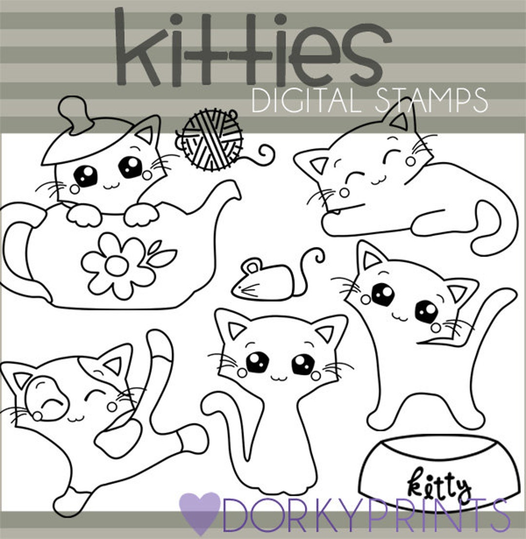 Kitty Clipart Set -personal and Limited Commercial- Kawaii Cat Black ...