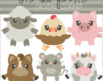Farm Animals Clipart -Personal and Limited Commercial Use- pig, cow, horse, sheep, chicken, farm clip art