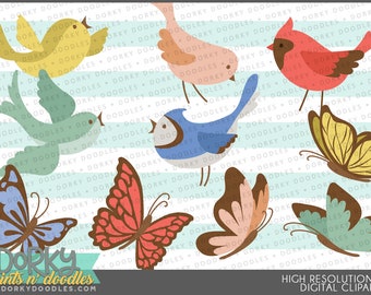 Bird and Butterfly Clipart -Personal and Limited Commercial Use- Pretty Birds and Butterflies Art