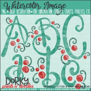 Navidad Holly Berry Alphabet Acuarela PNG Arte - Archivo Digital - para prensa de calor, planificadores, galletas y artesanías
