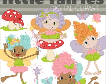 Fairy Clipart Set -Personal and Limited Commercial Use- cute girl fairies butterflies toadstools and wands