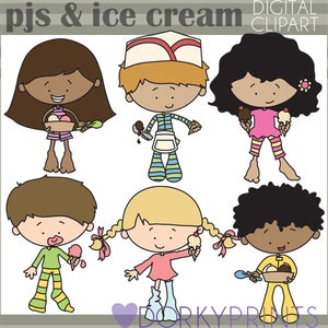 Pajamas and Ice Cream Clipart -Personal and Limited Commercial Use- PJs, ice cream, pajama party clipart