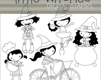 Little Witches Clipart Set for Sublimation, Sticker Design, Sugar Cookies, Classroom Projects, Craft, Party Decor, Digital Download