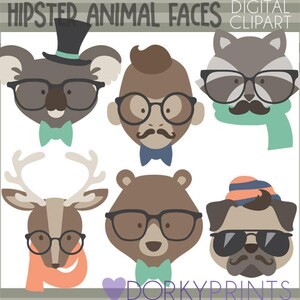 Hipster Tier Clipart - persönliche und begrenzte kommerzielle Nutzung - süße Hipster Tiere in Brillen, Hüte und Schals