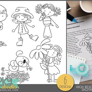 Lindo clipart de líneas blancas y negras para niños de primavera: diseños para aulas, maestros y escuelas