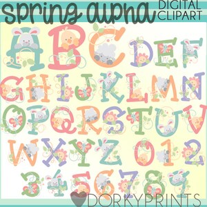 Frühling Tiere Clipart Alphabet und Zahlen - persönliche und begrenzte kommerzielle Nutzung- Frühling SchriftArt ClipArt