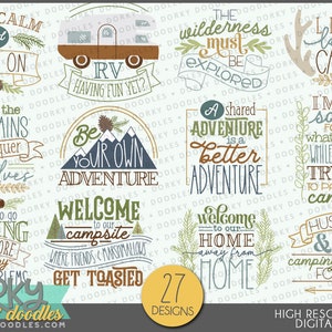 Dictons de camping clipart -Usage personnel et commercial limité- Art amusant de campeur et de camping