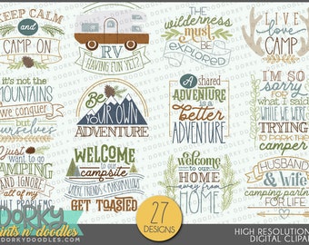 Camping Sayings Clipart -Personal and Limited Commercial Use- Funny Camper and Campsite Art