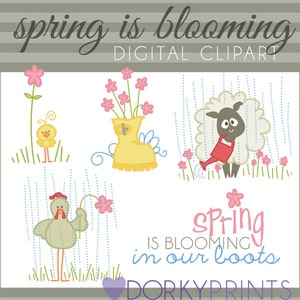 Spring Clipart Set with birds and sheep -Personal and Limited Commercial Use- Spring is Blooming in Our Boots