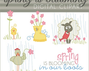 Spring Clipart Set with birds and sheep -Personal and Limited Commercial Use- Spring is Blooming in Our Boots