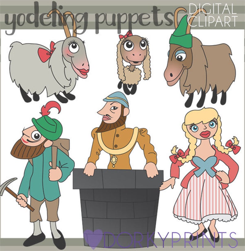 Yodeling Puppet Clipart Personal and Limited Commercial Goat, Girl, Prince, Hiker Puppet Clip art image 1