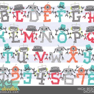 Robot Alphabet Clipart -Personal and Limited Commercial Use- Fun letters and numbers Clipart