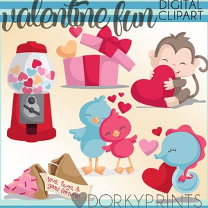 Cute Valentine Clipart Set -Personal and Limited Commercial Use- Monkey, Lovebird, Seahorse Vday Clip Art