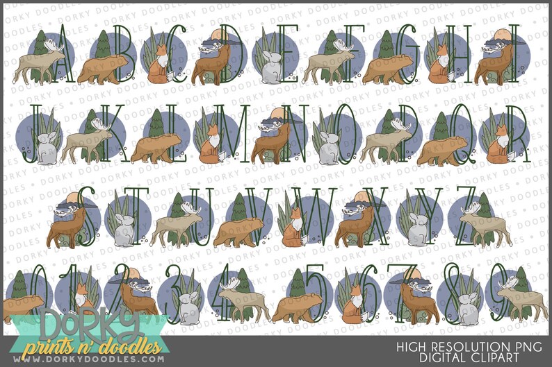 Woodland Alphabet Clipart PNG Art Instant Download - Etsy