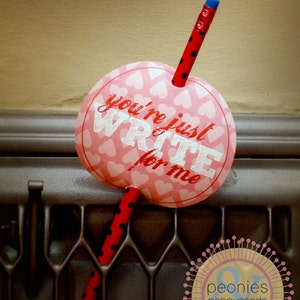 Valentine Printable PDF - Printable Party Supplies - Pencil Valentines Printable