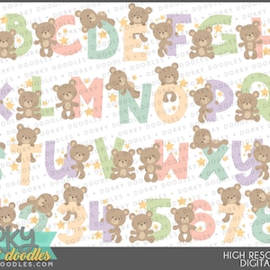 Teddy Bear Alphabet Clipart -PNG Art- Instant Download - Numbers, Letters, Font