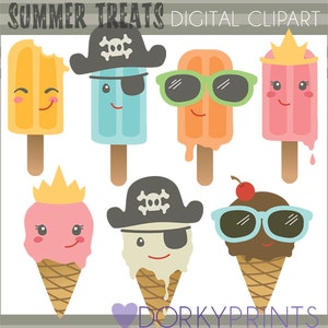 Ice Cream Clipart Set Summer Treats  -Personal and Limited Commercial Use- popsicles, pirates, sunglasses clip art