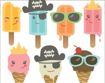 Ice Cream Clipart Set Summer Treats  -Personal and Limited Commercial Use- popsicles, pirates, sunglasses clip art