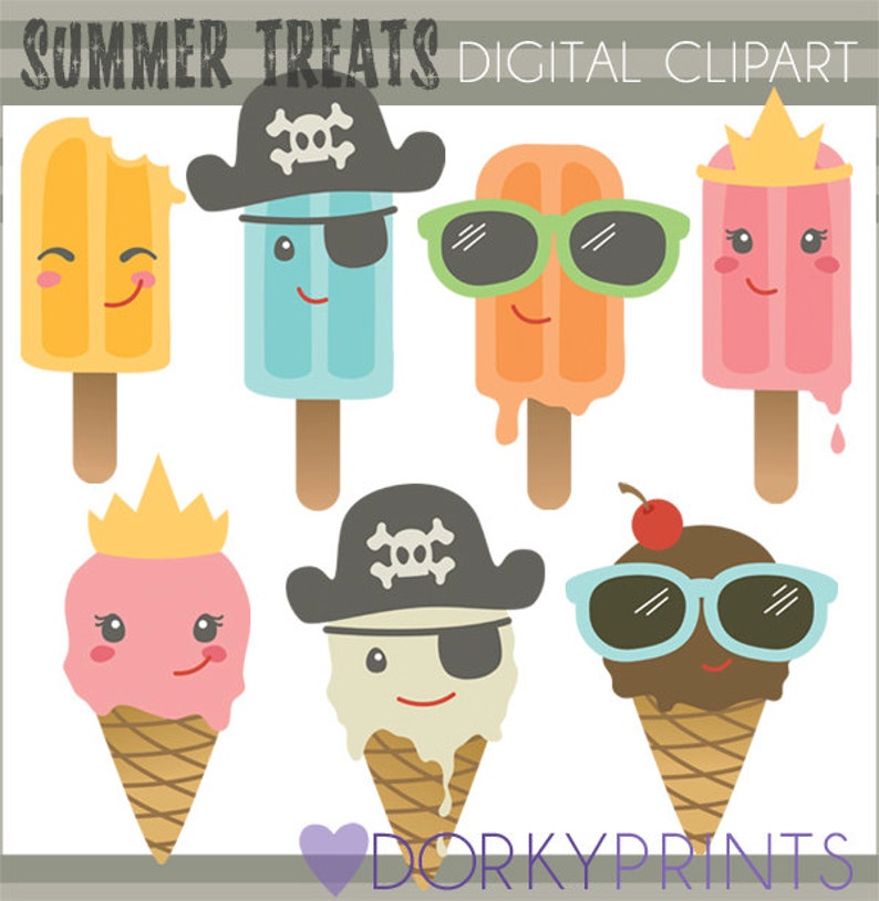 Ice Cream Clipart Set Summer Treats Personal and Limited Commercial Use popsicles, pirates, sunglasses clip art image 1