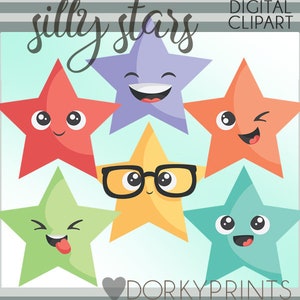 Silly Stars Clipart Set -Personal and Limited Commercial Use- Cute Stars with Faces Clip Art