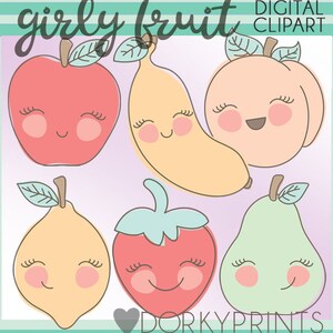 Girly Obst Clipart - persönliche und begrenzte kommerzielle Nutzung - Instant Download - Kawaii Essen ClipArt