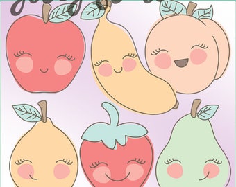 Girly Fruit Clipart -Personal and Limited Commercial Use- Instant Download - Kawaii Food Clip art
