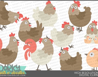 Funny Chickens Clipart -Personal and Limited Commercial Use- Silly Hen and Rooster Sublimation Designs