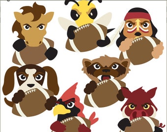 Football Mascot Clipart -Personal and Limited Commercial Use- Bronco, Hornet, Hound, Wolverine, Cardinal, Mascots Clipart