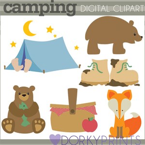 Camping Clipart -Personal and Limited Commercial Use- bear, tent, picnic, fox, camp clip art