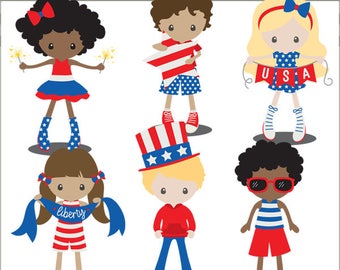 4th of July Clipart, Independence Day Clipart, Red White and Blue Kids Clipart, Cute Kids Clipart -Personal and Limited Commercial Use