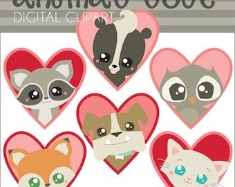 Valentine Clipart Animal Love  -Personal and Limited Commercial Use- Cute Animals in Hearts