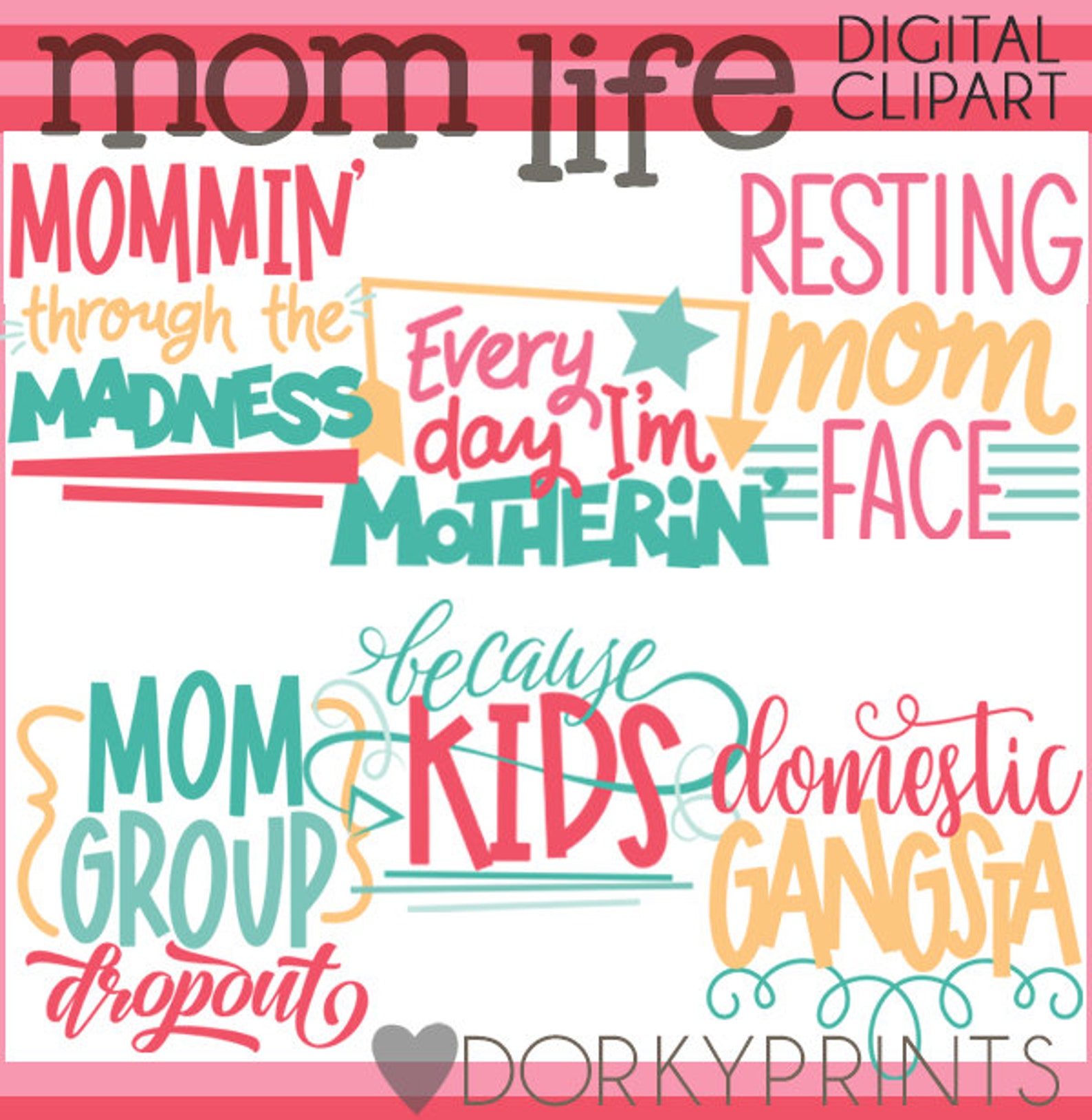 Mom Life Word Art Clip Art personal and Limited Commercial - Etsy