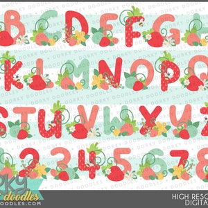 Strawberry Alphabet Clipart -PNG Art- Instant Download - Numbers, Letters, Font